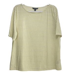 Ralph Lauren Black Label Womens Gold Metallic Creme Stripe Pullover Shirt Top L